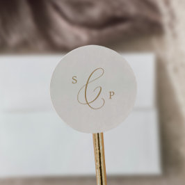 Goldcreme-Monogramm-Hochzeitscreme-Umschlag Aufkle Runder Aufkleber