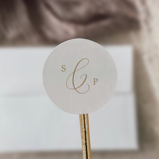 Goldcreme-Monogramm-Hochzeitscreme-Umschlag Aufkle Runder Aufkleber