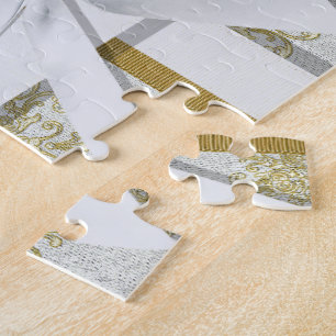 Golddamast-Jahrestags-Foto-Puzzlespiel Puzzle