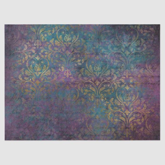 GoldDamast Lila rosa Aquamarines Dekoute Seidenpapier (Vorderseite)