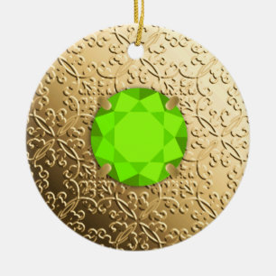 GoldDamast mit dem Imitat-Peridot-Edelstein Keramikornament