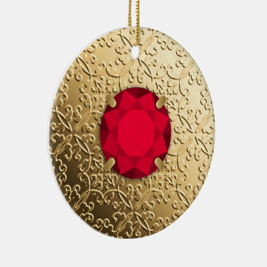 GoldDamast mit Imitat-Granatstein Keramikornament (Rechts)