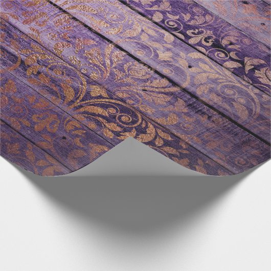 Golddampfer auf Lila Holz Geschenkpapier (Ecke)