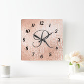 Golddampfer der Mit Monogramm Rose Quadratische Wanduhr (Zuhause)