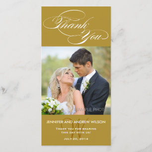 GOLDdanken ANFANGSskript-HOCHZEIT IHNEN FOTO-KARTE Dankeskarte