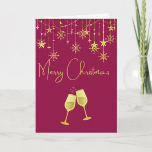 Golddekorationen und Weingläser Weihnachten Karte