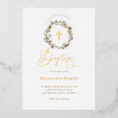 Golddetails Herbstkranz Taufe Folieneinladung (Vorderseite)