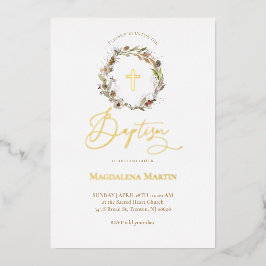 Golddetails Herbstkranz Taufe Folieneinladung