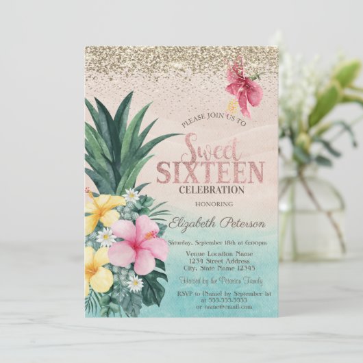 Golddiamanten, Ananas Beach Sweet 16 Einladung (Stehend Vorderseite)