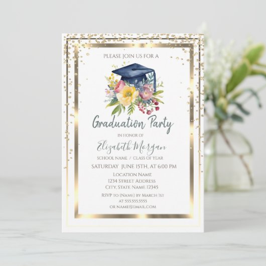 Golddiamanten, Rahmen, Abschluss mit blühenden Gra Einladung (Stehend Vorderseite)