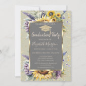 Golddiamanten Sonnenblumen Violett Blume Abschluss Einladung (Vorderseite)