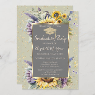 Golddiamanten Sonnenblumen Violett Blume Abschluss Einladung