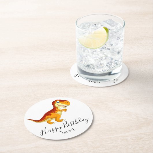 Golddinosaurier Runder Pappuntersetzer (Vor Ort)