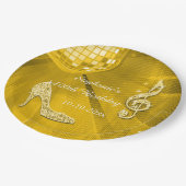 Golddisco-Ball und Heels-100. Geburtstag Pappteller (Schrägansicht)