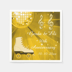 Golddisco-Ball-und Rollen-Skate-30. Jahrestag Serviette