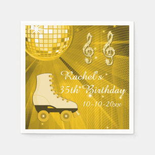 Golddisco-Ball-und Rollen-Skate-35. Geburtstag Serviette