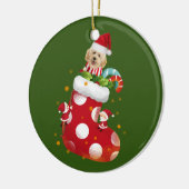 Golddoodle mit Socken Keramik Ornament (Links)