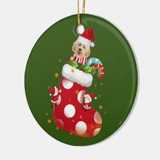 Golddoodle mit Socken Keramik Ornament (Links)