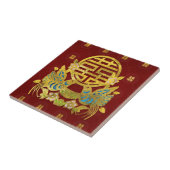 Golddoppeltes Glück-Symbol mit Vögeln Fliese (Seite)