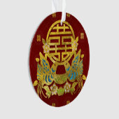 Golddoppeltes Glück-Symbol mit Vögeln Ornament (Vorderseite)