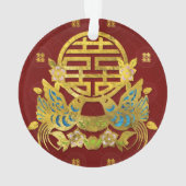 Golddoppeltes Glück-Symbol mit Vögeln Ornament (Rückseite)