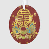 Golddoppeltes Glück-Symbol mit Vögeln Ornament (Vorderseite)