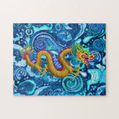 Golddrache auf blauen Waves Puzzle (Horizontal)