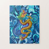Golddrache auf blauen Waves Puzzle (Vertikal)
