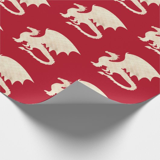 Golddrache auf Dunkelrot Geschenkpapier (Ecke)