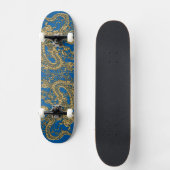 Golddrache auf Lapis Blue Leather Textur Skateboard (Vorderseite)