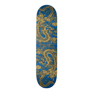 Golddrache auf Lapis Blue Leather Textur Skateboard