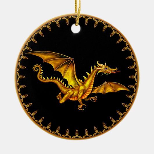 Golddrache auf Schwarzem Keramik Ornament (Vorne)