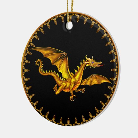 Golddrache auf Schwarzem Keramik Ornament (Links)