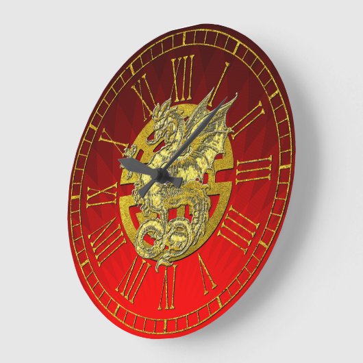 Golddrache-chinesischer Symbol-Wohlstand Große Wanduhr (Winkel)