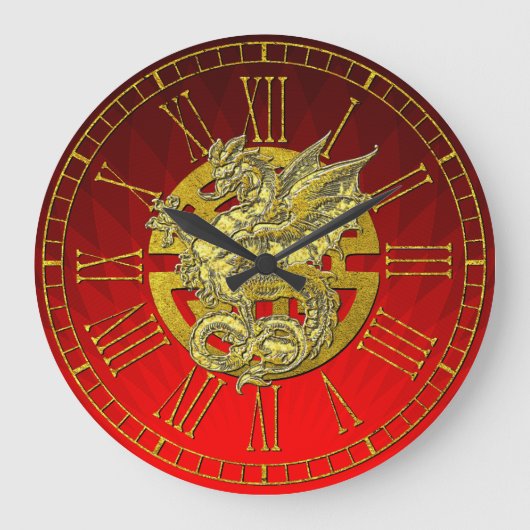 Golddrache-chinesischer Symbol-Wohlstand Große Wanduhr (Vorderseite)