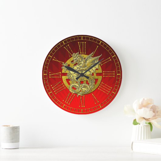 Golddrache-chinesischer Symbol-Wohlstand Große Wanduhr (Zuhause)