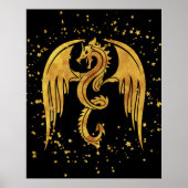 Golddrache im Sternenposter im schwarzen Hintergru Poster (Vorne)