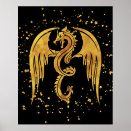 Golddrache im Sternenposter im schwarzen Hintergru Poster