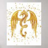 Golddrache im Sternenposter vor weißem Hintergrund Poster (Vorne)