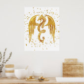 Golddrache im Sternenposter vor weißem Hintergrund Poster (Küche)
