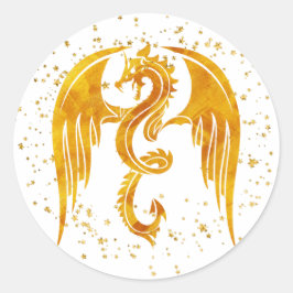 Golddrache in den Sternenaufklebern Runder Aufkleber