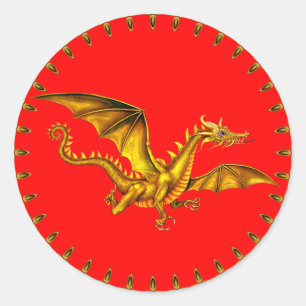 Golddrache in Rot Runder Aufkleber