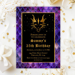 Golddrache mit Lila Scala Geburtstagsparty Einladung