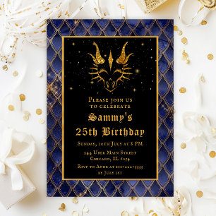 Golddrache mit Navy Blue Scales Geburtstagsparty Einladung