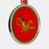 Golddrache mit rotem Hintergrund Silbernes Ornament (Rechts)
