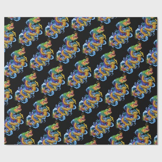 Golddrache mit Wasser-Spritzen Geschenkpapier (Flach)