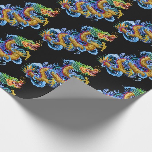 Golddrache mit Wasser-Spritzen Geschenkpapier (Ecke)