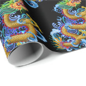 Golddrache mit Wasser-Spritzen Geschenkpapier (Rolleneckpunkt)