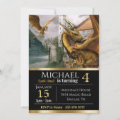 Golddrache Mittelalterliches Schloss Fantasy Gebur Einladung (Vorderseite)