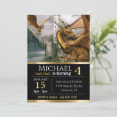 Golddrache Mittelalterliches Schloss Fantasy Gebur Einladung (Stehend Vorderseite)